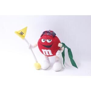 M&M's Golfer Plush, Red Nut holding a Pin Flag, 18th Hole, Funny, Soft Toy, Gift